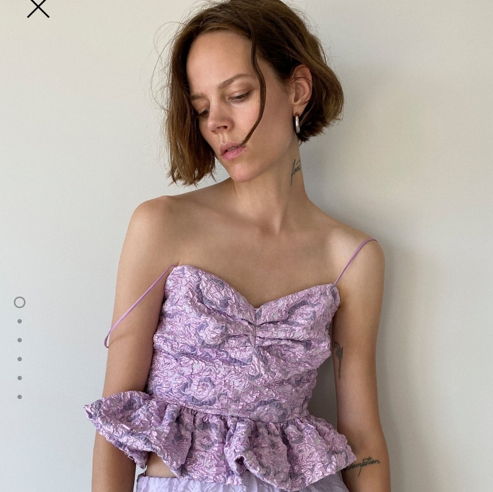 Zara limited edition strappy peplum top Jacquard LILAC PINK METALLIC COLOR - Picture 10 of 16